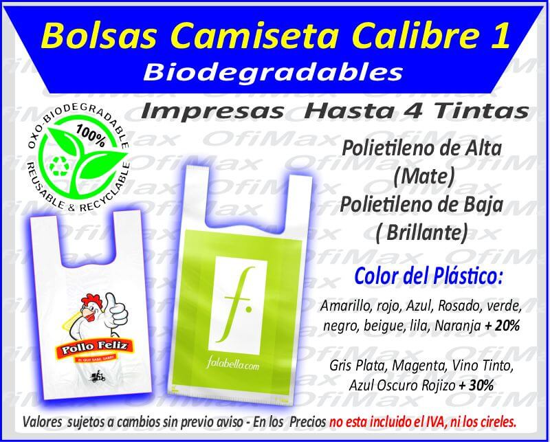 bolsas plasticas tipo camiseta  biodegradables calibre 1